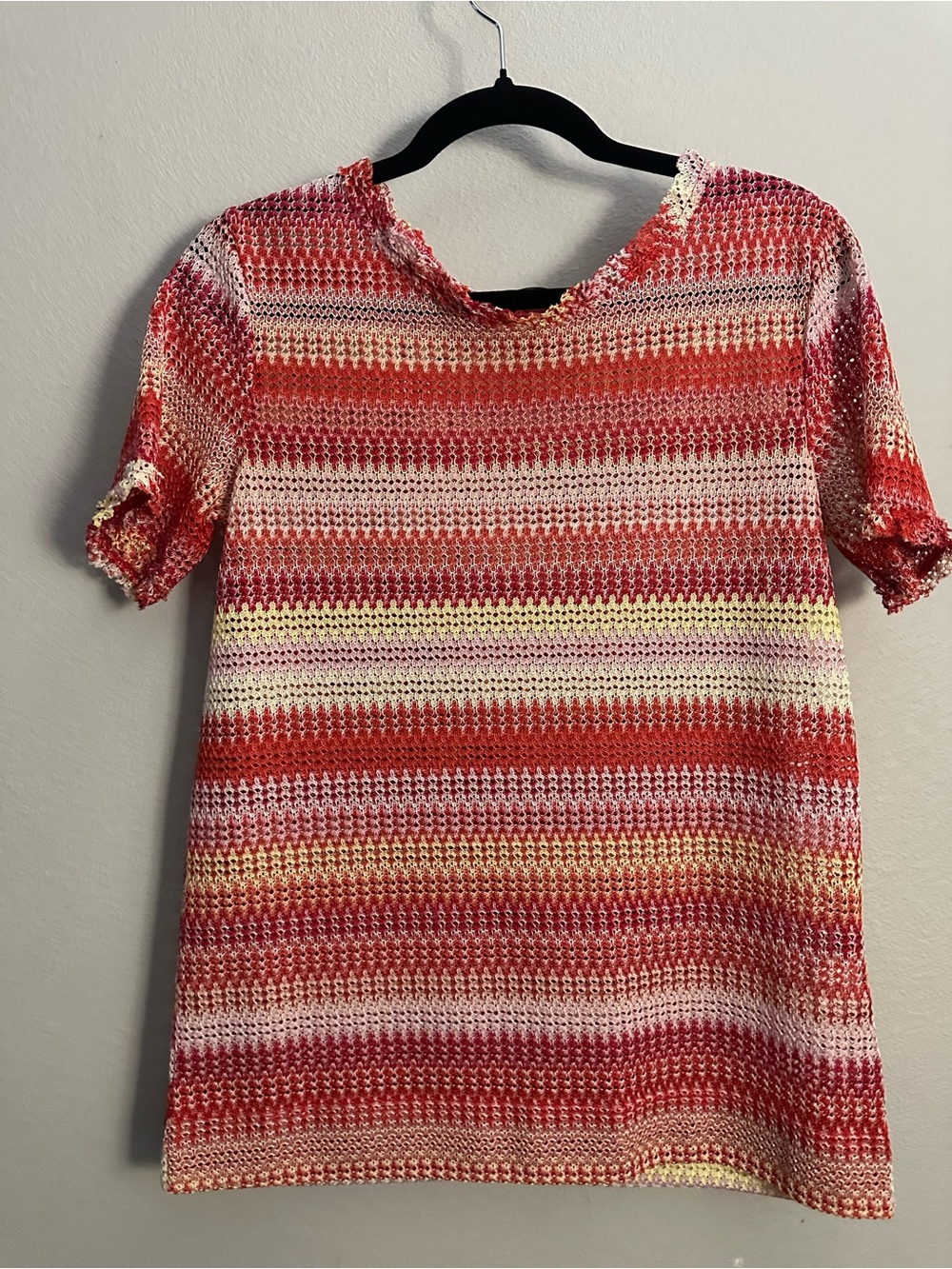 Zara Multicolor Crochet Stripe Tee - Red, Pink & Yellow Accents